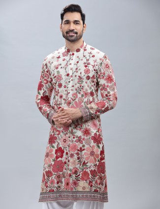 White georgette kurta suit with multicolor embroidery