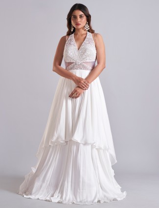 Elegant silk white desigenr salwar suit