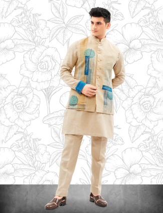 Light khakhi cotton waistcoat set for men