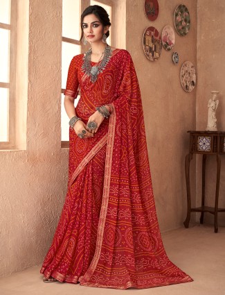 Beautiful red bandhani printed saree