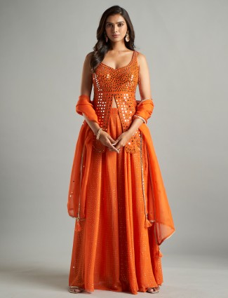 Latest orange palazzo suit in georgette