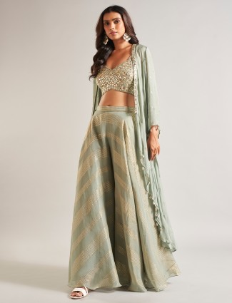 Pista green palazzo salwar suit in georgette