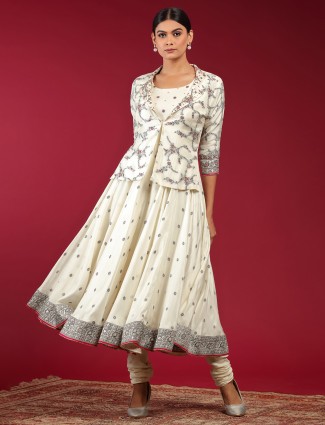Stunning satin off-white salwar suit