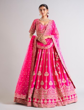 Trendy magenta lehenga choli in raw silk