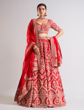 Trendy maroon raw silk lehenga choli