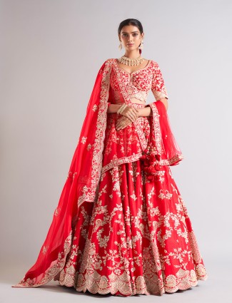 Red raw silk lehenga choli for bridal