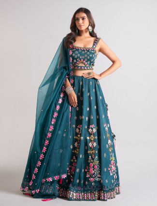 Trendy mint blue silk lehenga choli