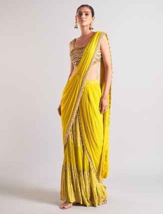 Golden radiance tissue silk saree with royal embellishments