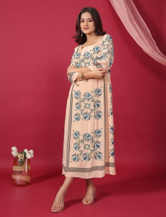 Pastel aqua silk v neck embroidered kurti