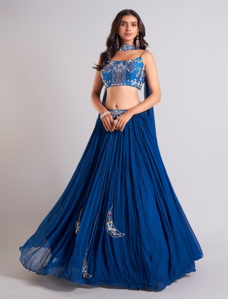 Blue lehenga choli in stunning silk