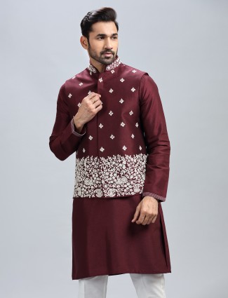 Wine silk royal wedding waistcoat set