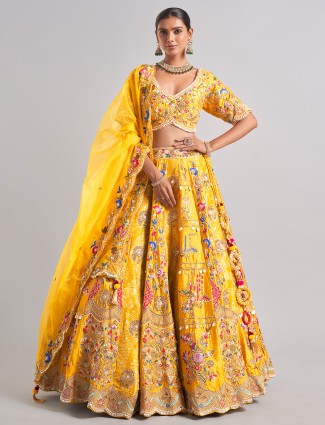 Classy mustard yellow silk lahenga choli