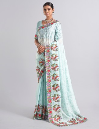 Mint blue chiffon saree for wedding