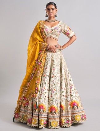 Wonderful off-white raw silk lehenga choli 