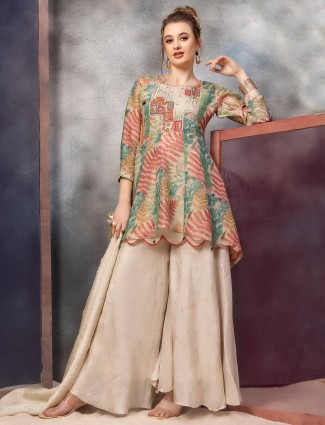 Onion pink lycra designer indo-western suit