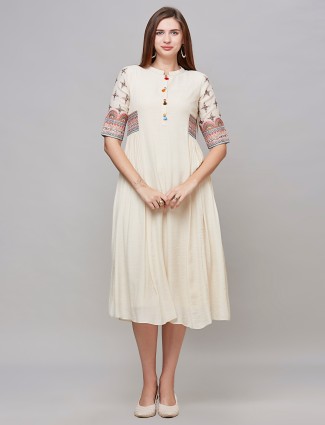 Trendy beige embroidery casual kurti