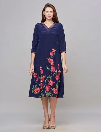 Latest navy printed silk kurti