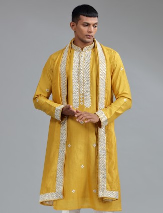 mustard georgette kurta suit for men