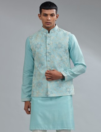 Latest Aqua silk waistcoat set