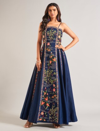 Prussian navy raw silk salwar suit