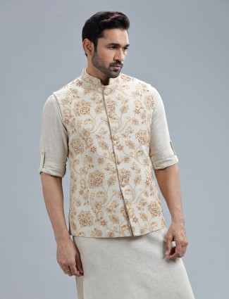 Beige waistcoat set in pure linen fabric
