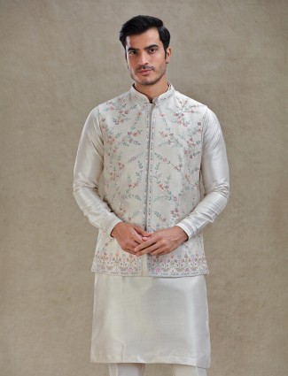 Fawn cream linen silk waistcoat wedding set for mens