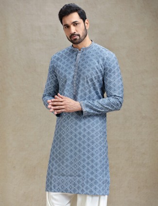 Embroidery Grey kurta salwar set in symmetrical 
