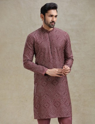 Wine kurta set for ethereal charming look for Men