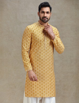Symmetrical embroidery yellow classic patterned kurta salwar set
