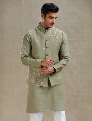 Green mirror worked wedding waistcoat set 