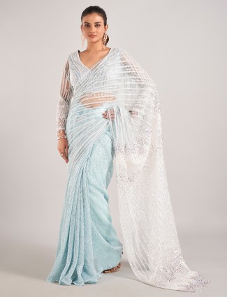 Light blue designer net Saree