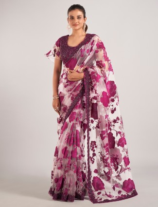 Purple organaza saree for women