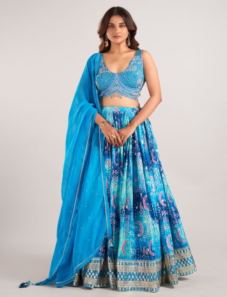Wedding wear Rama blue silk lehenga choli with dupatta