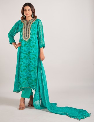 Green georgette wedding wear salwar suit For Women
