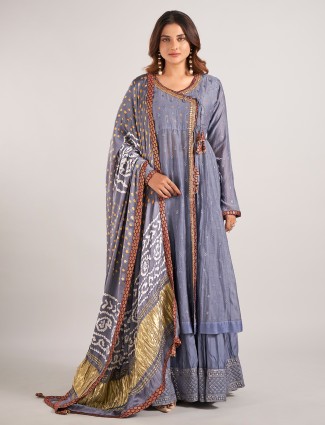 Lavender cotton silk wedding wear lehenga suit for Women