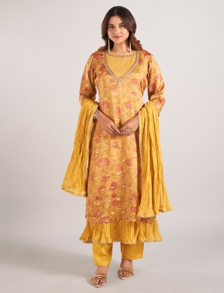 Mehendi yellow wedding wear soft silk salwar suit for Women