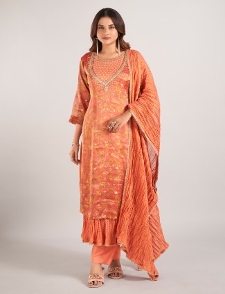 Rust pink soft silk dhoop chav wedding wear salwar suit