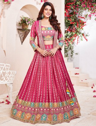 Light maroon silk lehenga choli with jacket for Women