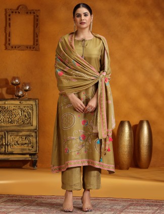 Pastel olive printed kurti set with dupatta for Women