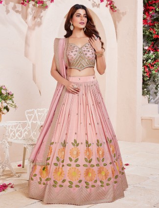 Peach silk lehenga choli for wedding
