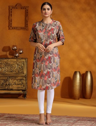 Stunning red cotton silk printed casual kurti
