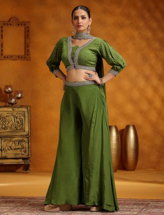 Mehendi green wedding wear palazzo suit