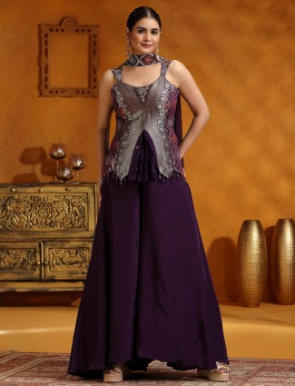 Purple satin silk wedding wear palazzo suit wor women