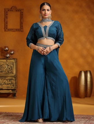 Rama blue palazzo suit in satin silk