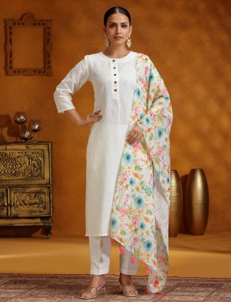 White cotton salwar suit with printed dupatta