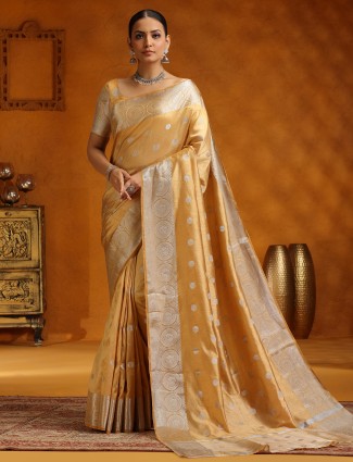 Golden radiance tissue silk saree with royal embellishments