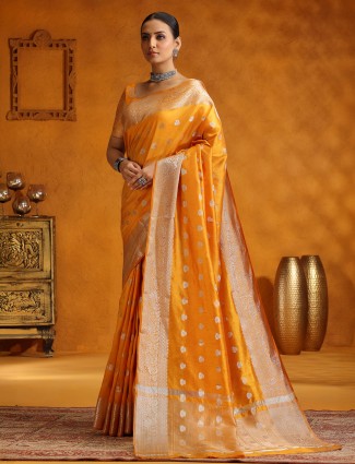 Golden yellow silk saree with classic touch