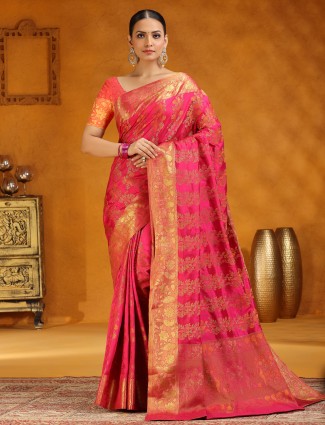 Magenta silk saree with embellished zari work
