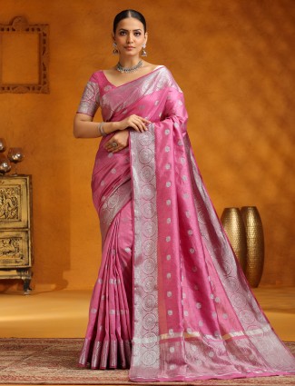 Pink silk saree in elegant zari weave