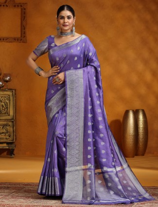 Purple silk saree for festive occasions